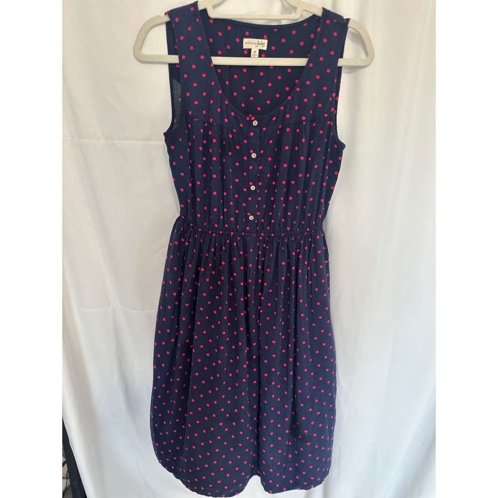 Maison Jules Navy Pink Polka Dot Sleeveless Button Front Dress Medium